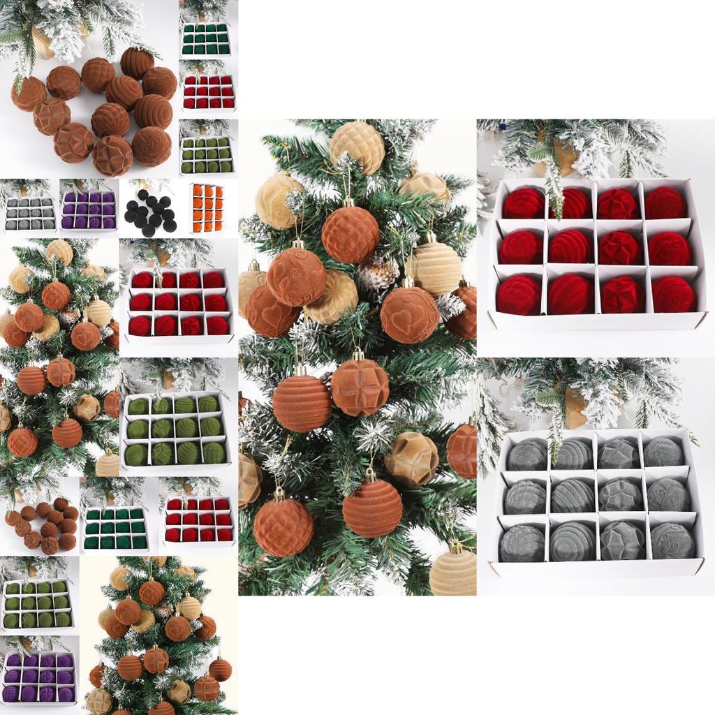 Vibrant 6cm Velvet Christmas Ornaments Set Of 12 Colorful Plastic Tree Decorations