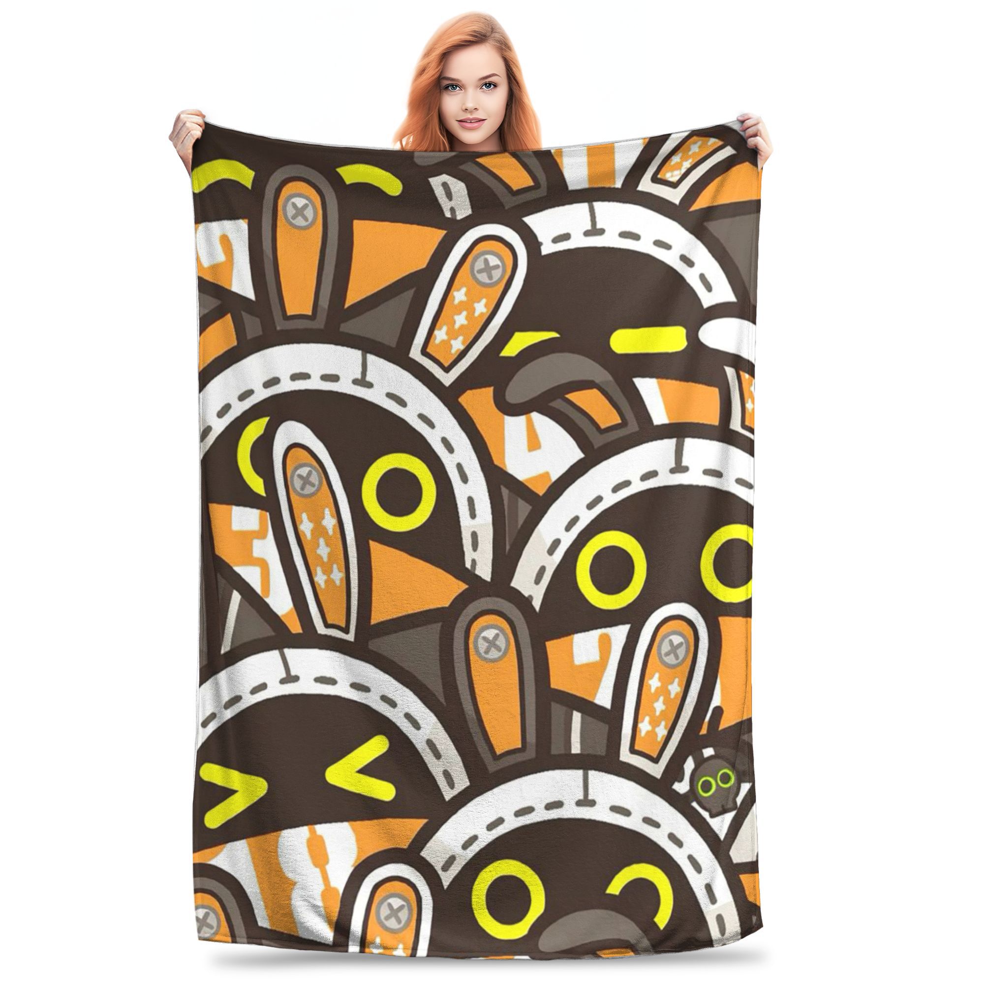 

Flannel Throw Blanket Zenless Zone Zero Bangboo Orange Warm Plush Blankets Soft Bedspread for Bed Living room Home Travel Couch 80x120cm