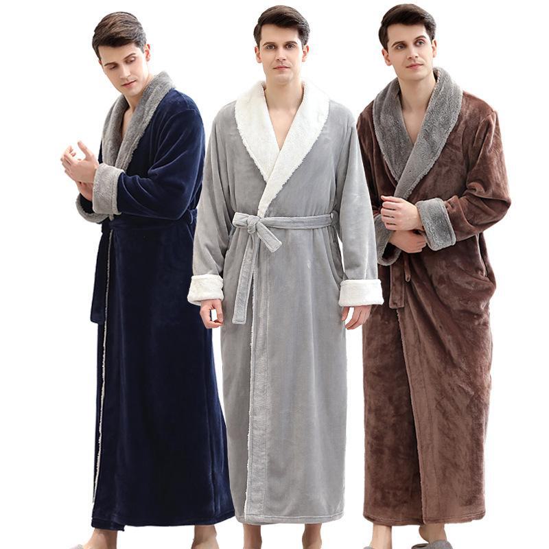 Unisex Autumn/Winter Flannel Bathrobe - Thickened & Longened for Men & Couples
