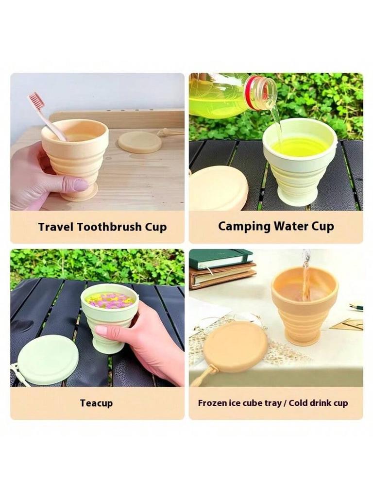 Silicone foldable travel water cup, press-to-collapse design, convenient for outdoor use and easy to carry and store.