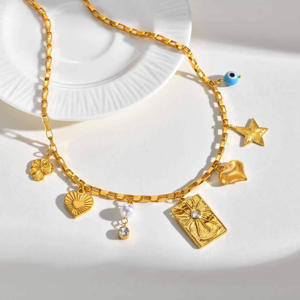 Stainless Steel Flower Bee, Butterfly Heart-shaped Charms Pendant Bracelet, Handmade Waterproof New Wrist Chain Jewelry