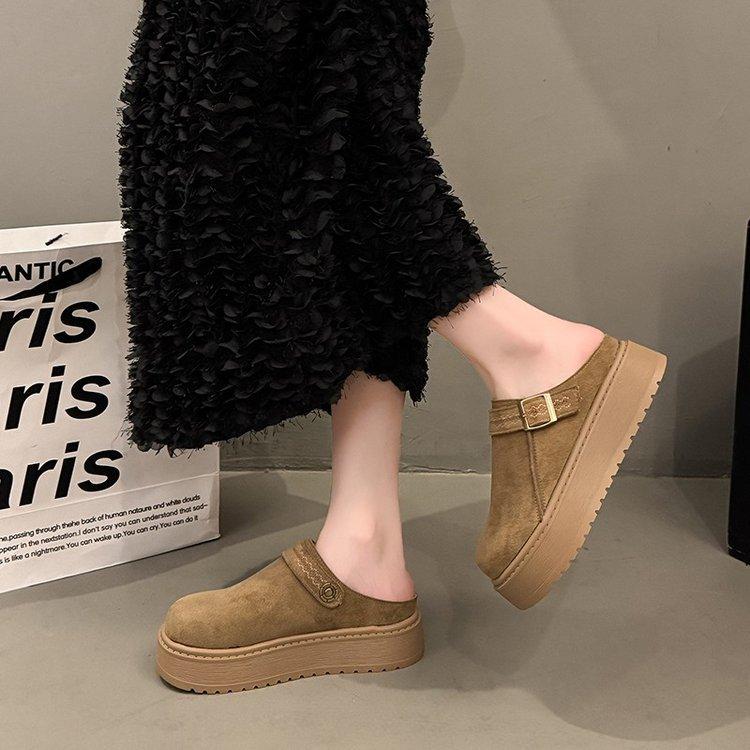 Lazy platform bag head slippers women's 2025 autumn new height increase outer wear one pedal casual skirt Boken shoes