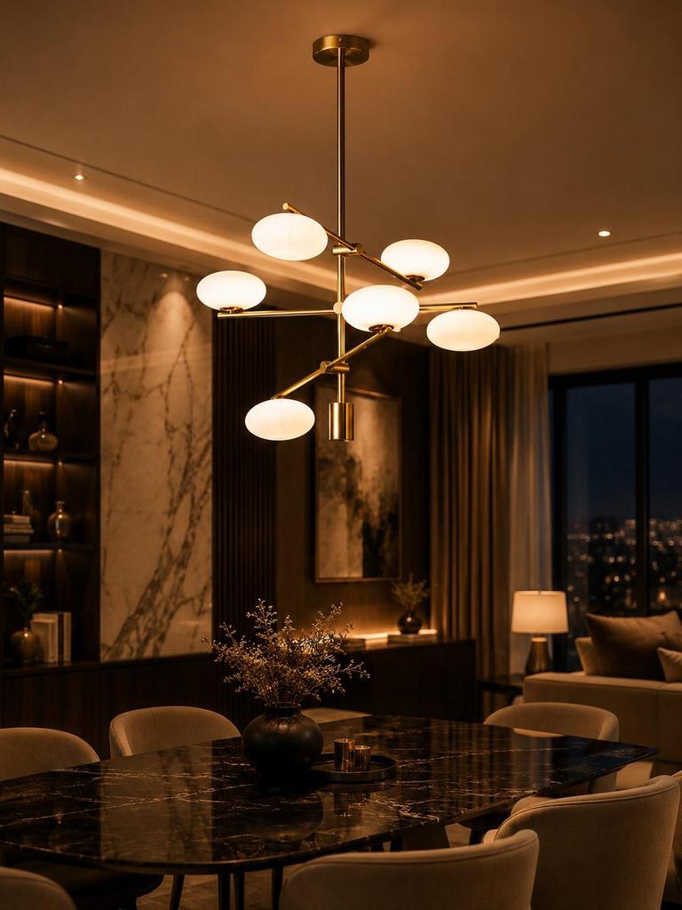 Opal Globe Brass Chandelier Mid Century Modern Pendant Lighting