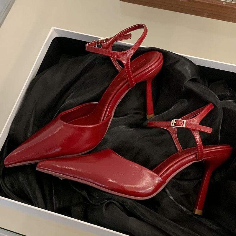 Mote Mote Ankelstropp Dame Hæler Pumps Sko Mules Nytt I 2025 Kvinne Spiss Tå Fottøy Grunne Dame Høyhælte Sko Sandal