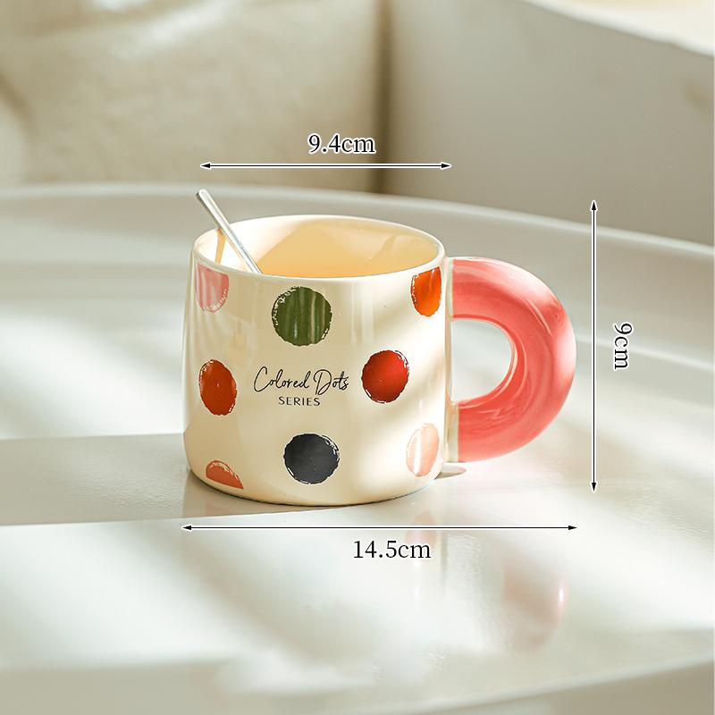 Keramikbecher mit hohem Schönheitswert und Polka-Dot-Muster, Heim-Trinkwasserbecher, Haferflocken-Frühstückstasse, Großvolumige Paar-Büro-Kaffeetassen