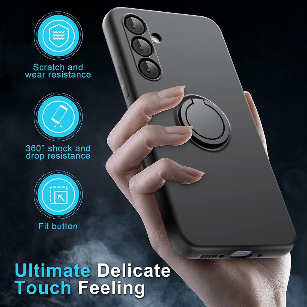 For Samsung Galaxy A55 5G Case Kickstand Liquid Silicone Cover with 2.5D Arc Edge Tempered Glass Film