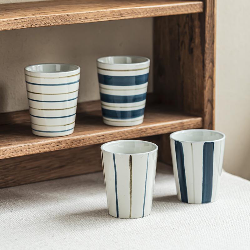 Japanese Retro Ceramic Cup Creative Striped Teacup Home Daily Drinking Cup High Value Breakfast Milk Oat Cup