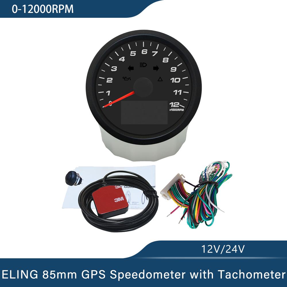 85mm GPS Speedometer 0-299km/h MPH with 0-12000RPM Tachometer Trip Odometer with Gear Number N 1-6 for Car Motorcycle Universal