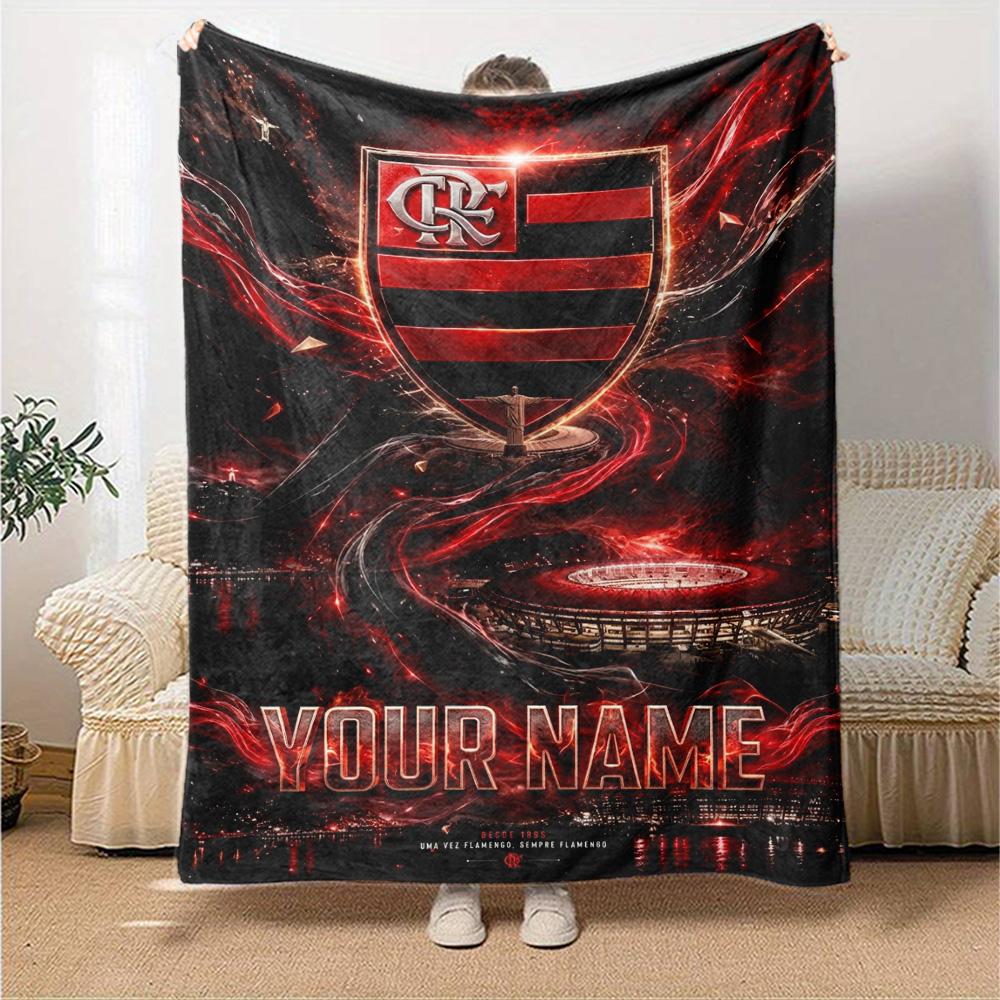 Name Custom CR Flamengo Print Flannel Blanket High Quality Warm Comfortable Cover for All Seasons Perfect for Gifts Home Decor