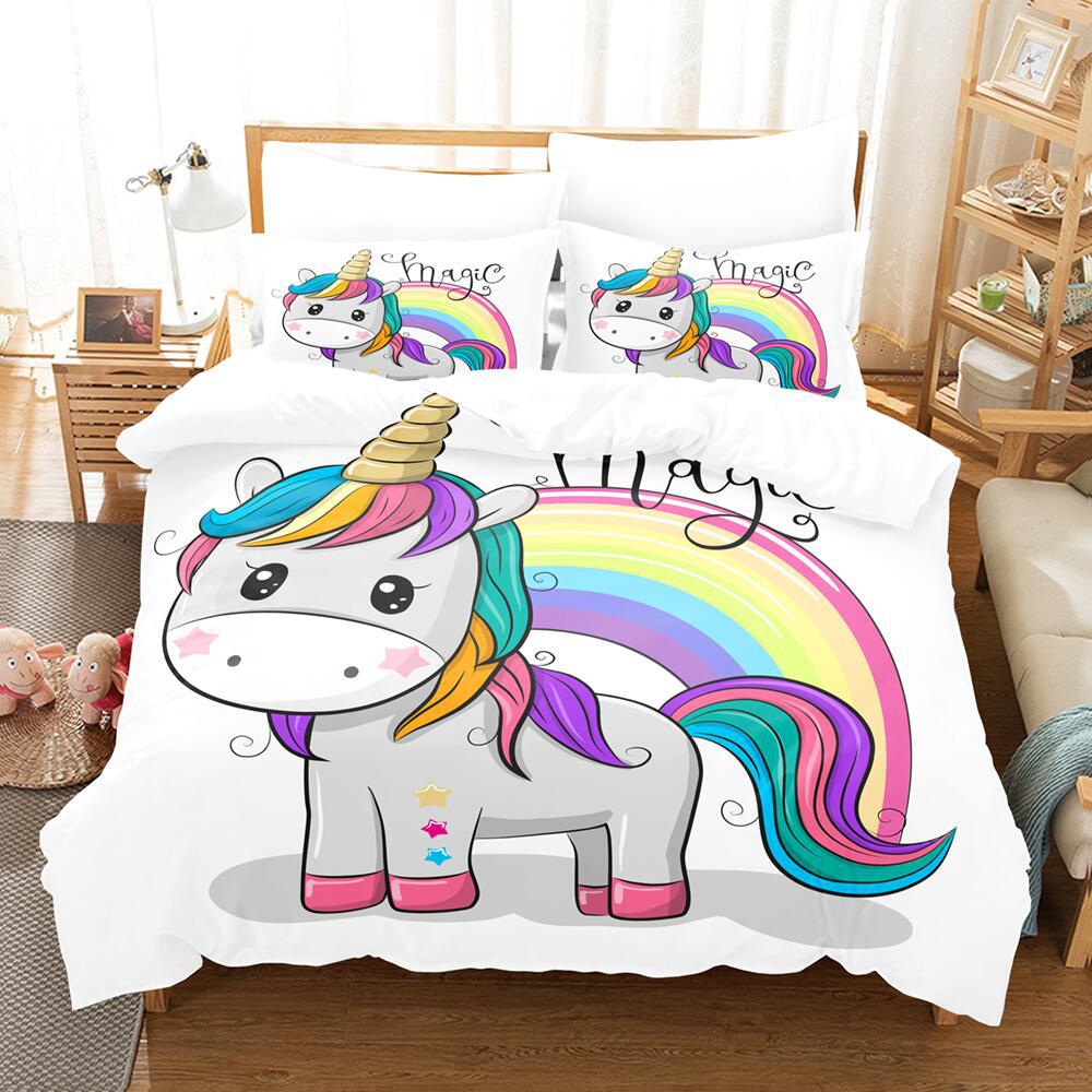 Cartoon Rainbow Unicorn Bedding Sets 135x200 Duvet Cover Set Pillowcases Queen Single Double Twin Size Bed Linen For Kids Girls