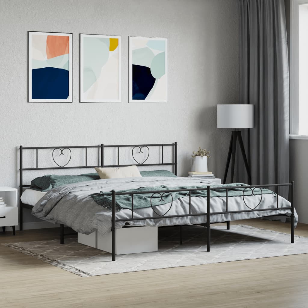 Bed Frame with Headboard and Footboard Metal Black 200x200 Cm