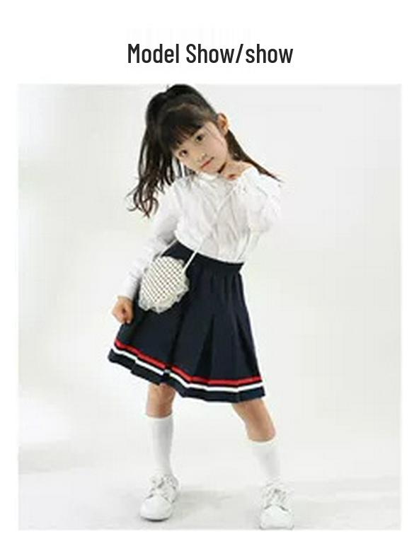 Navy Blue Pleated Cotton Skirt for Medium & Large Girls - Summer School Style