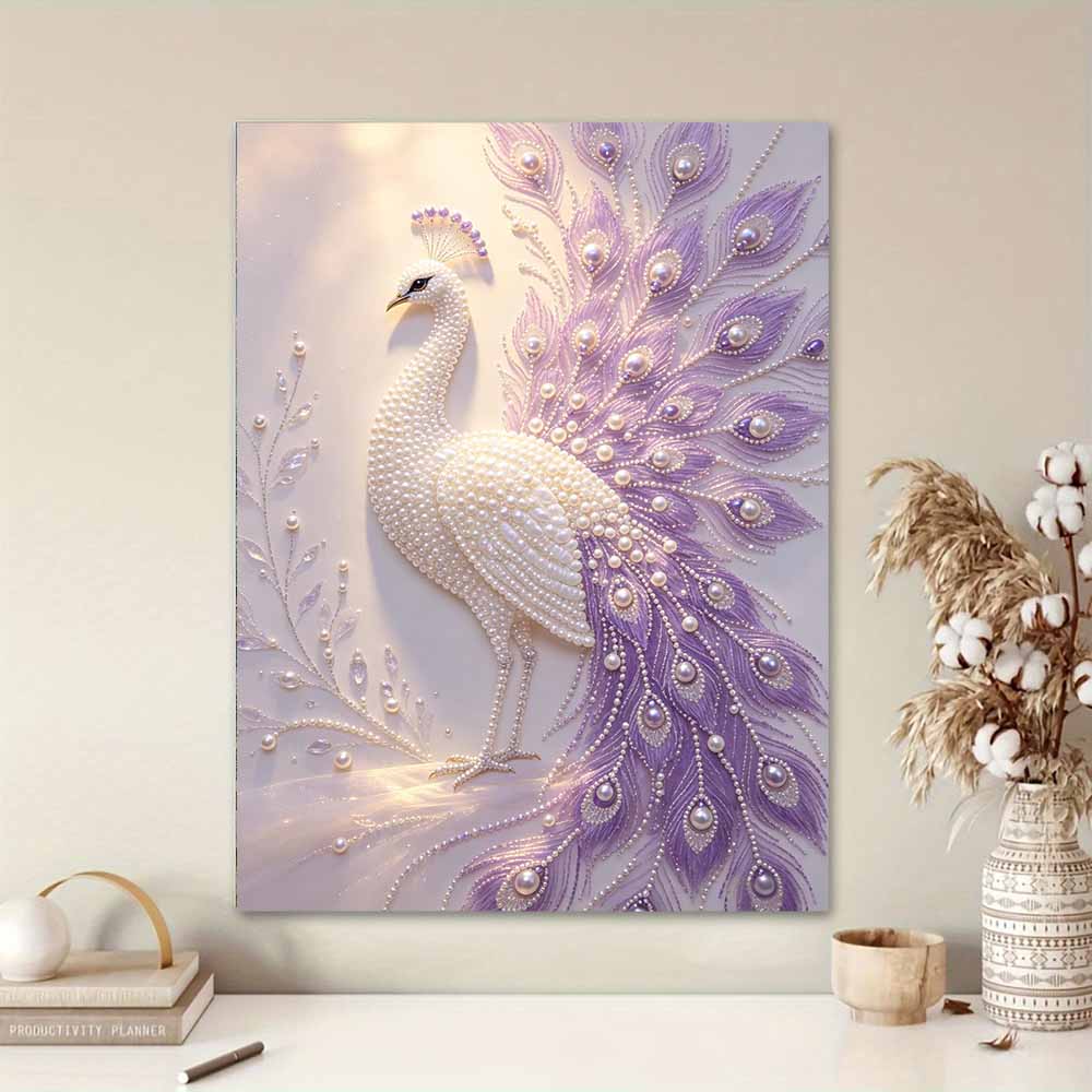 Handmade Elegant Purple Peacock Pearl DIY Painting Creative Interior Wall Art Fine Gift For Household Home Space Beautification Art Decor