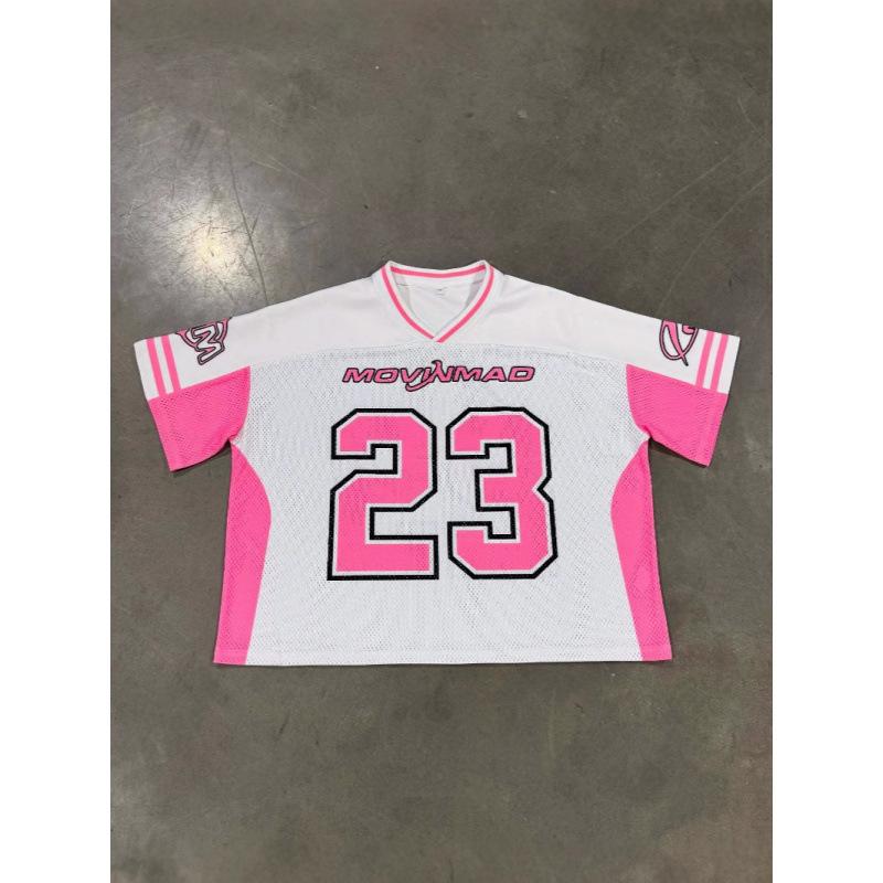 American jersey style T-shirt sports style contrasting color printing digital casual lazy loose T-shirt jersey women