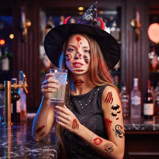 Disposable Horror Theme Props 30Pcs Halloween Scar Tattoo Stickers, Realistic Fake Wound Decals for Water Transfer Film Paper Face Body, Waterproof