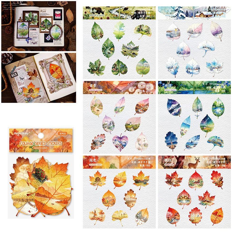 8pcs/Set New DIY Leaves Stickers Observing Leaves Adhesive Stationery Stickers Decorative Sticker Scrapbooking Diary Planner