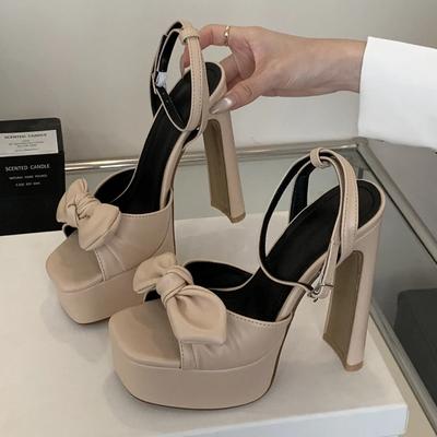 Summer Butterfly-knot Square Toe Platform Heels Woman Sandals Street Buckle Strap Shoes Sandalias De Mujer