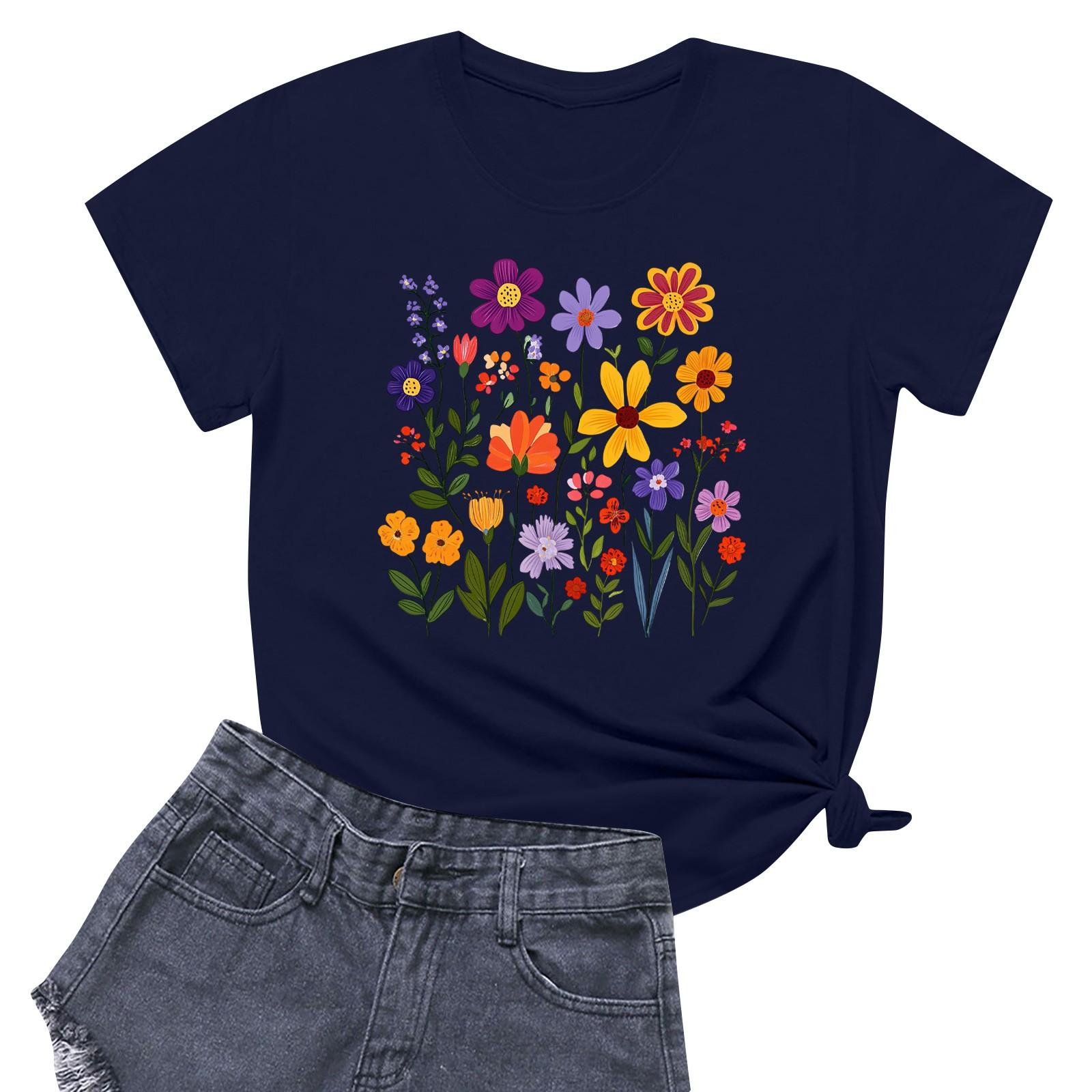 

Жіноча повсякденна футболка з круглим вирізом і короткими рукавами XXL Темно-синій