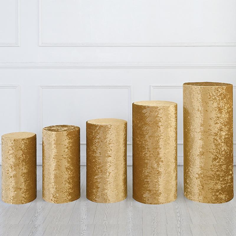 

3/5 Pcs Crushed Velvet Cylinder Plinth Spandex Stand Covers, Premium Pedestal Pillar Prop Covers, Only Contains Cylinder Covers 3Pcs Small золотий