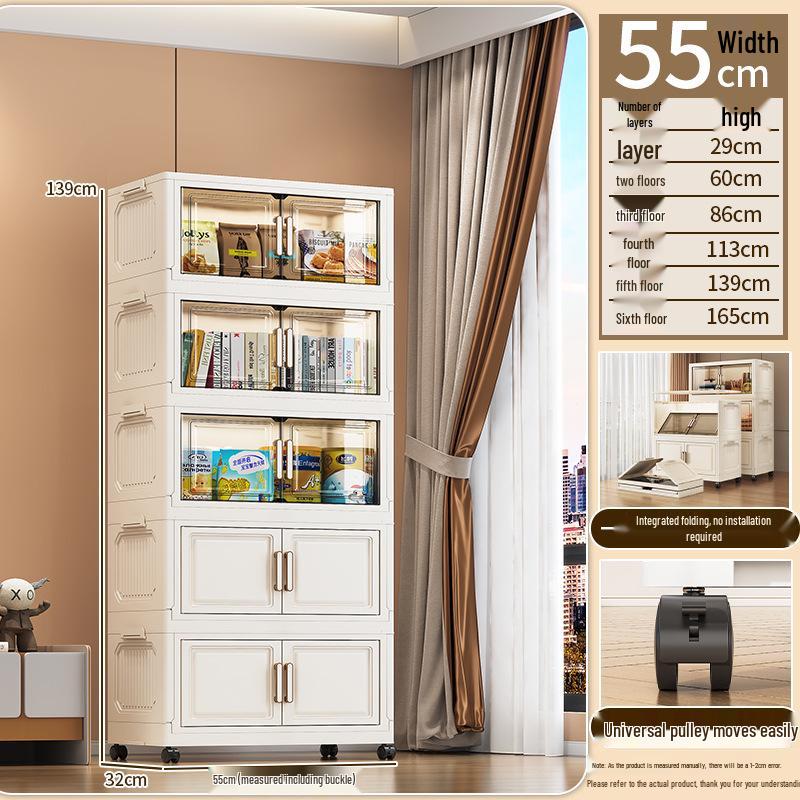 "45-85cm Multi-Layer Plastic Storage Cabinet with Door - Baby Wardrobe Rack"