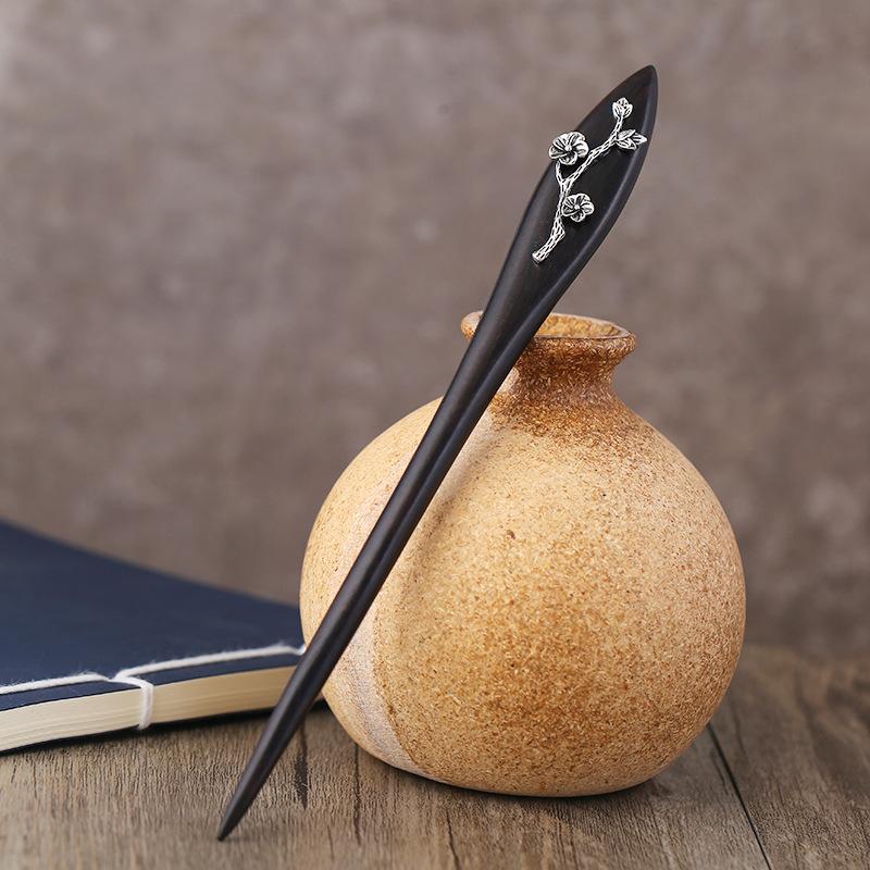 Original classical ebony meilan bamboo chrysanthemum hairpin female retro court simple temperament disc hair hairpin hairpin headgear