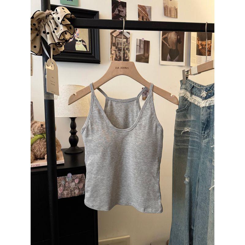 Kumikumi American Gyaru Pure Ribbon Chest Pad Vest Sling Women Autumn Chic Age-Reducing Slimming Sleeveless Top