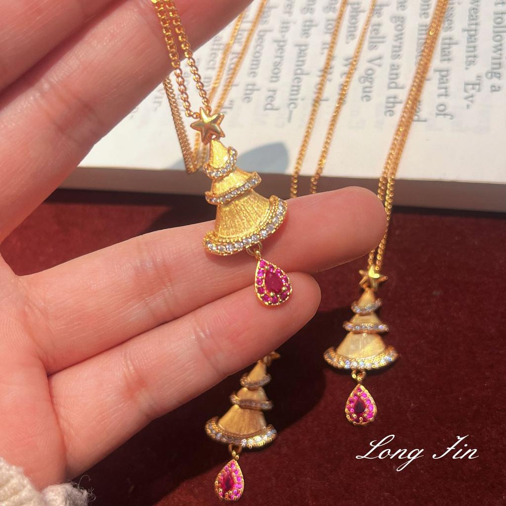 Italian Brushed Christmas Tree Necklace, High-End Exquisite Light Luxury Collarbone Chain, Christmas Limited-Edition Accessories