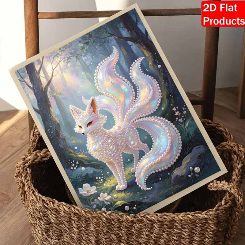 Framed Pearl Painting Kit NineTailed Fox DIY 3D Bead Canvas Art Creative Leisure Craft Home Decoration for Wall Decor Art Projects Hobby