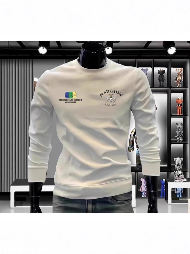 2025 Men's Autumn Fleece-Lined Hoodie – Trendy Round Neck, Long Sleeve Winter Top