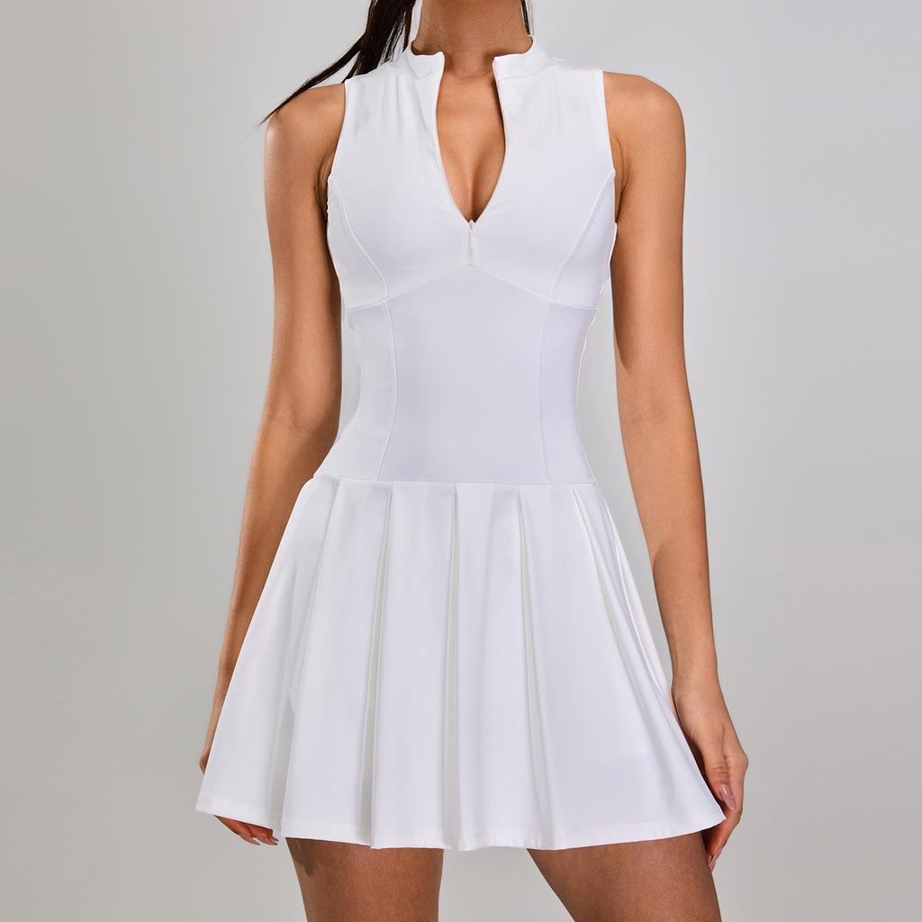 New Waist Hugging Sports Dress With Women'S Zipper, Anti Glare Tennis Suit, Outdoor Running And Fitness Tennis Skirt