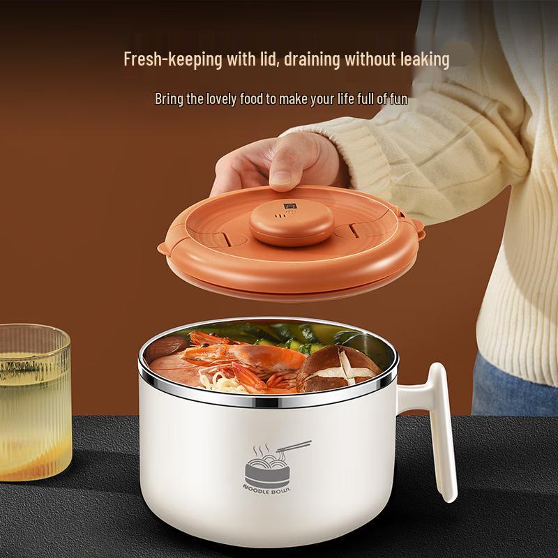 ZISIZ Large Capacity 304 Stainless Steel Instant Noodle Bowl with Timer and Lid