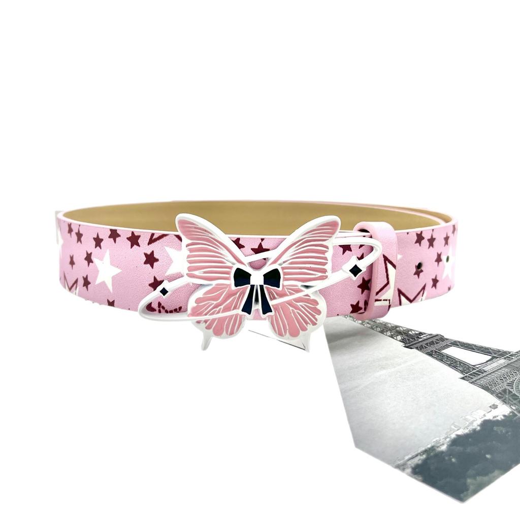 Cute angel candy Desiner Brands Belt Heart and Star Dopamine Metal Punk Rock Style lovely Y2K Jeans wide Leather Belts for Women
