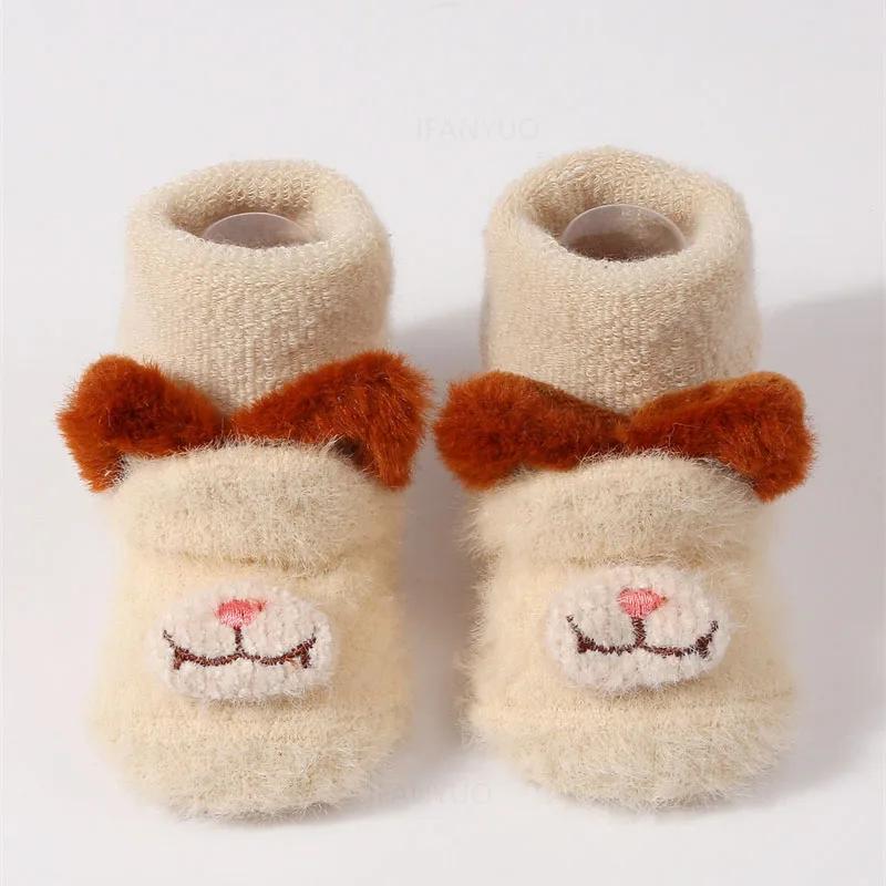 Newborn Baby Winter Thick Plush Warm Sock Cute Bear Ear Baby Toddler Walking Socks Anti Slip Children Boys Girls Floor Stockings