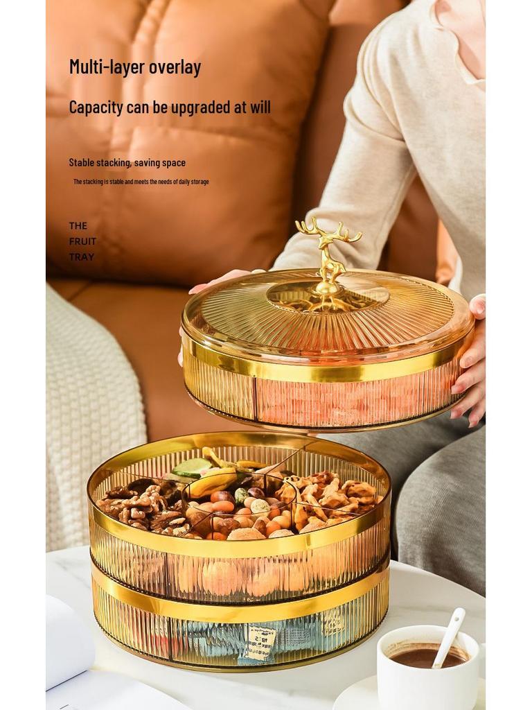 Clear Divided Fruit Plate with Lid: Sealed Storage Box for Living Room or Coffee Table