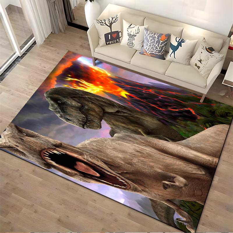 Tappeto Realistico con Stampa di Dinosauri e Sfondo di Eruzione Vulcanica per Decorazione della Stanza dei Bambini" Adatto per l'uso come antiscivolo1 per1stanza e divani della camera da letto