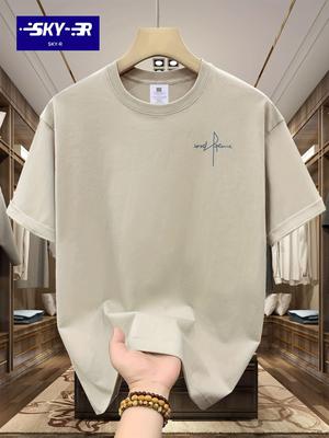 Summer Men's 100% Cotton Casual Sports Loose Large Size Letter Pattern Printed Comfortable Round Neck Short Sleeve T-shirt Top