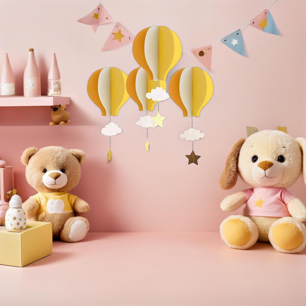 4pcs Colorful Hot Air Balloon Hanging Decoration Hanging 3D Hot Air Balloon with Star and Cloud Nursery Room for Home Baby