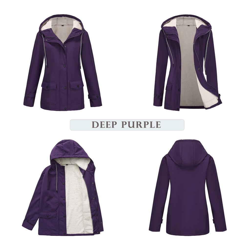 European and American Style Women's Hooded Windbreaker Coat, Fleece-lined, Waterproof, Suitable for Spring and Autumn.
