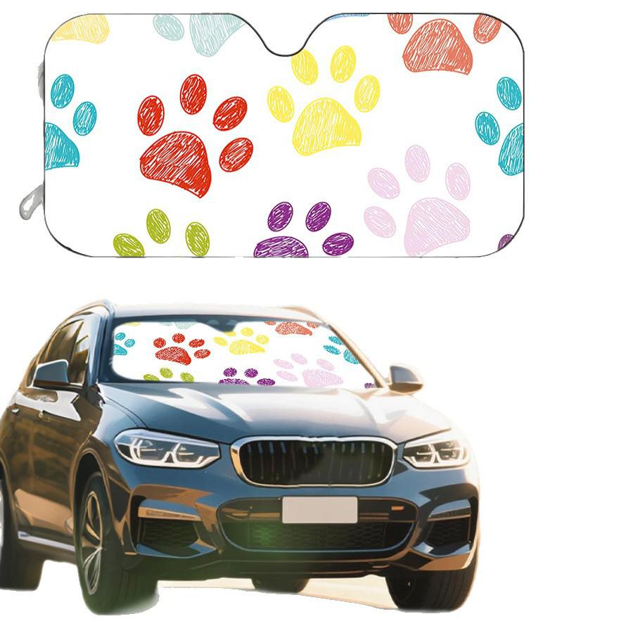 Cute Paw Print Cartoon Dog Car Sunshade - Front Windshield Sun Protection