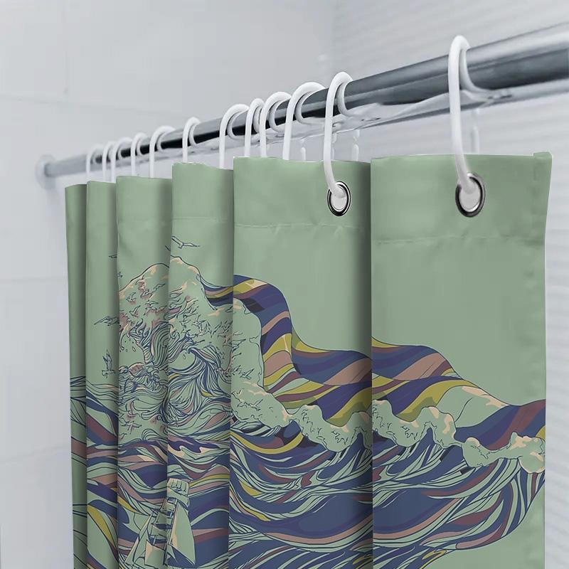 Japanese Wave Art Shower Curtain Ocean Beach Coastal Bathroom Decor Sea Liner Backdrop Japanese Style Home Textile