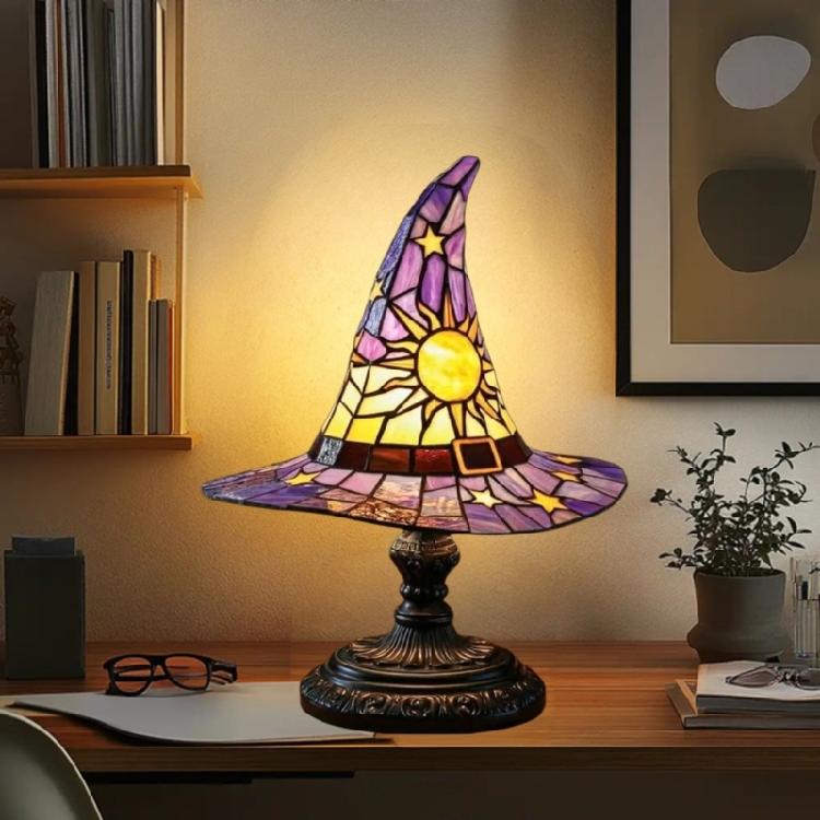 Witch Hat Nightlight USB Powered Handmade Resins Wizard Hat Table Lamp Ornament for Halloween Decoration Gift Giving