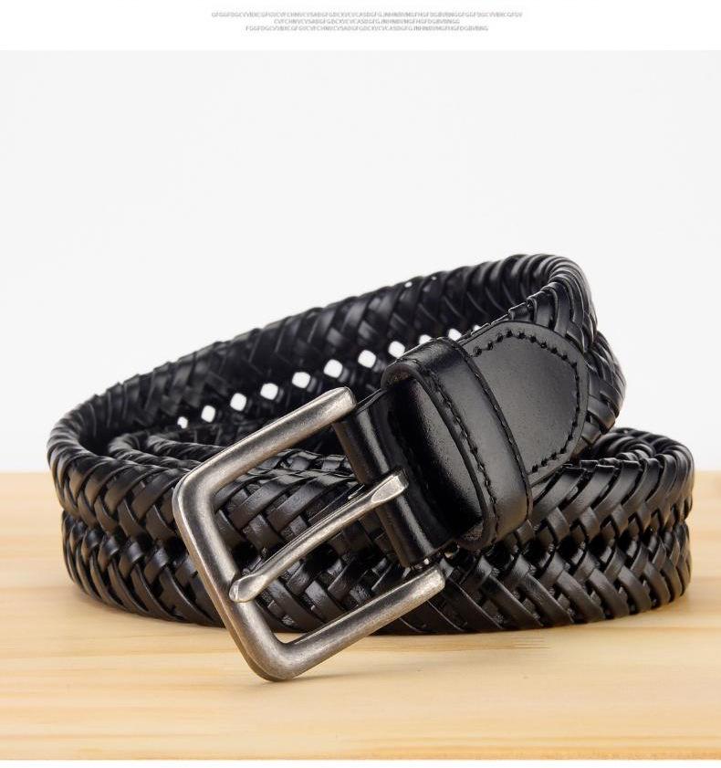 Men's Retro Hollow Genuine Leather Belt with Pin Buckle