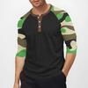 Men's Top with Three-quarter Sleeves and Camouflage Print