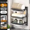 Wall-Mounted Punch-Free Kitchen Dish & Plate Rack with Bowl and Chopstick Storage