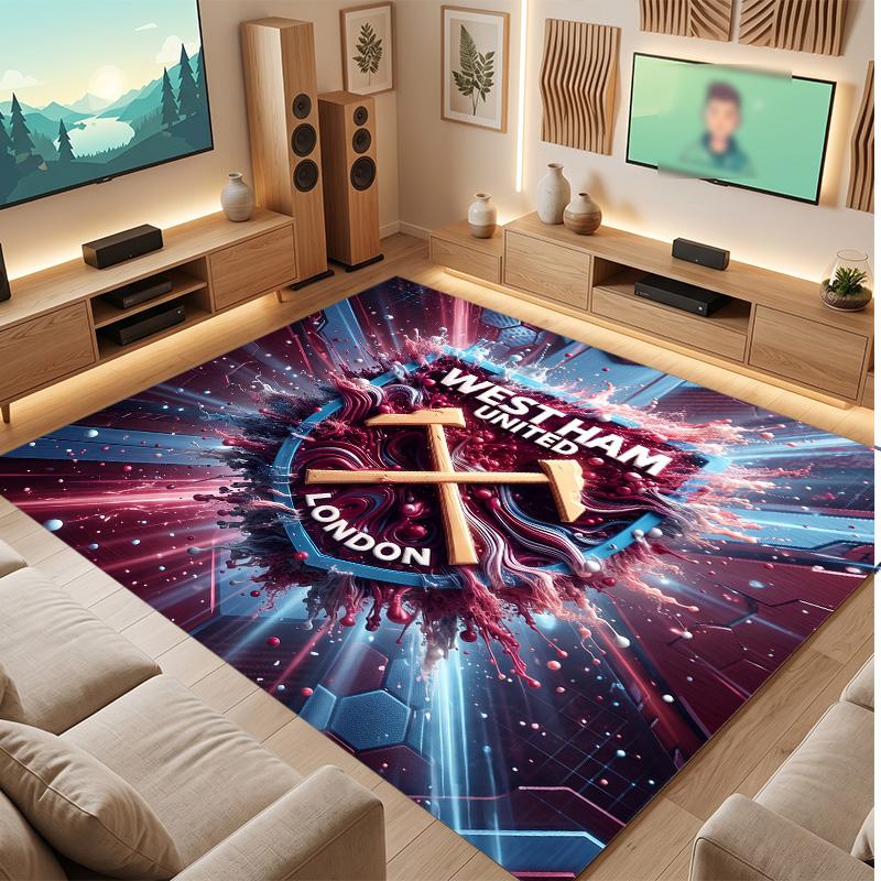 West Ham United Football Print Crystal Velvet Rug, Comfortable Water Absorbent Non Slip Indoor Floor Carpet