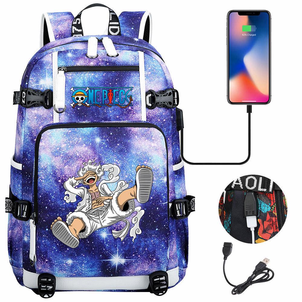 Mochila USB con Estampado de Luffy para Adolescentes Estudiantes Ligera Gran Capacidad Viaje Doble Correa de Hombro Resistente al Agua Mochila Escolar para Niños Niñas