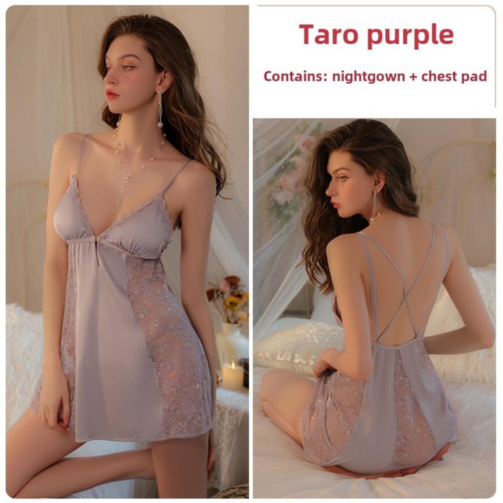 Sexy Pure Desire Pajamas Lace Solid Color Suspender Skirt Lace-up Morning Robe Robe Loungewear Set