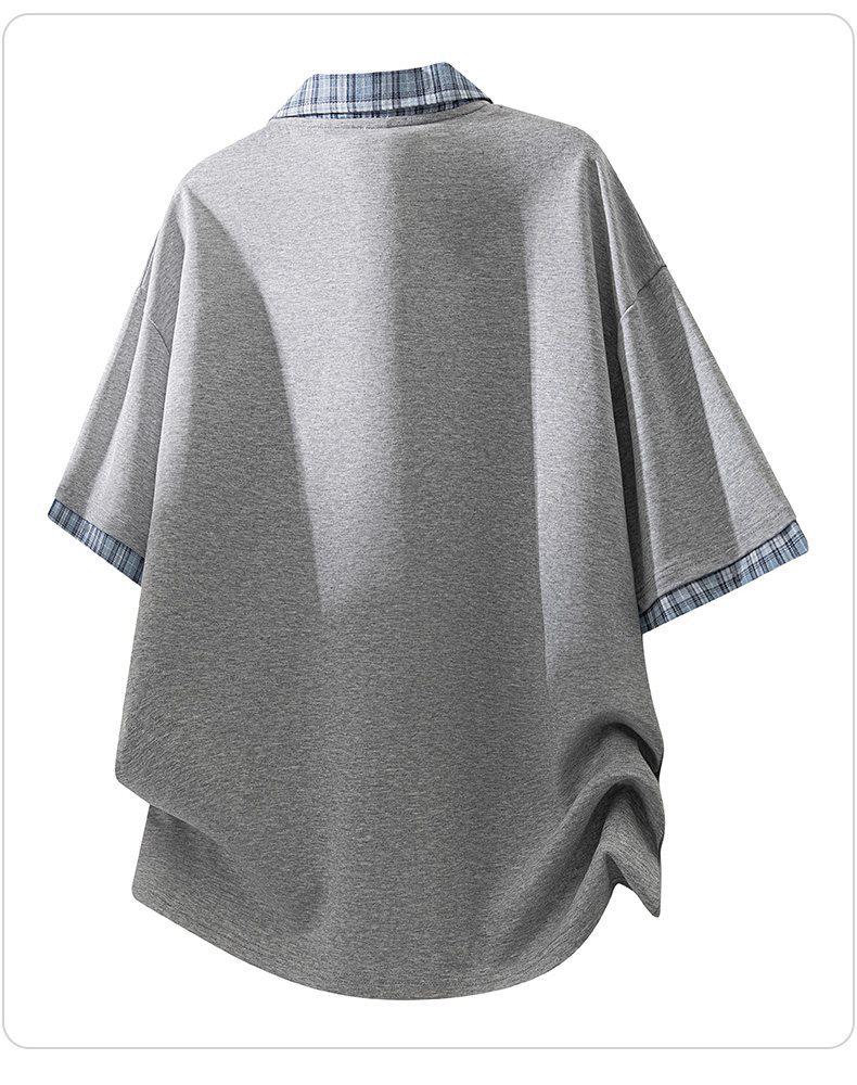 Men's Retro Faux Two-Piece Short-Sleeve Lapel T-Shirt