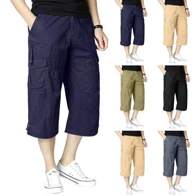 Men's Plus Size Loose Fit Cargo 7/8 Length Pants, Sports Casual Trousers
