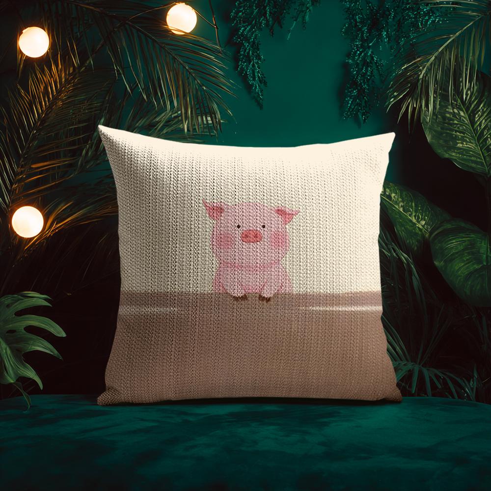 Pretty Elegant Cartoon Cute Pink Pig Cushion Cover Silky Elegant Comfort Sofa Bed Invisible Zipper Beach Pillowcase